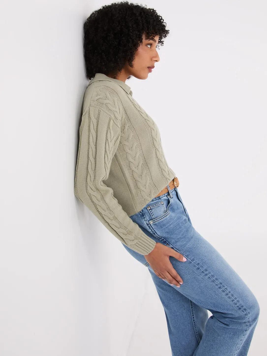 Multi-Cable Johnny Collar Sweater