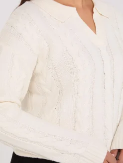 Multi-Cable Johnny Collar Sweater