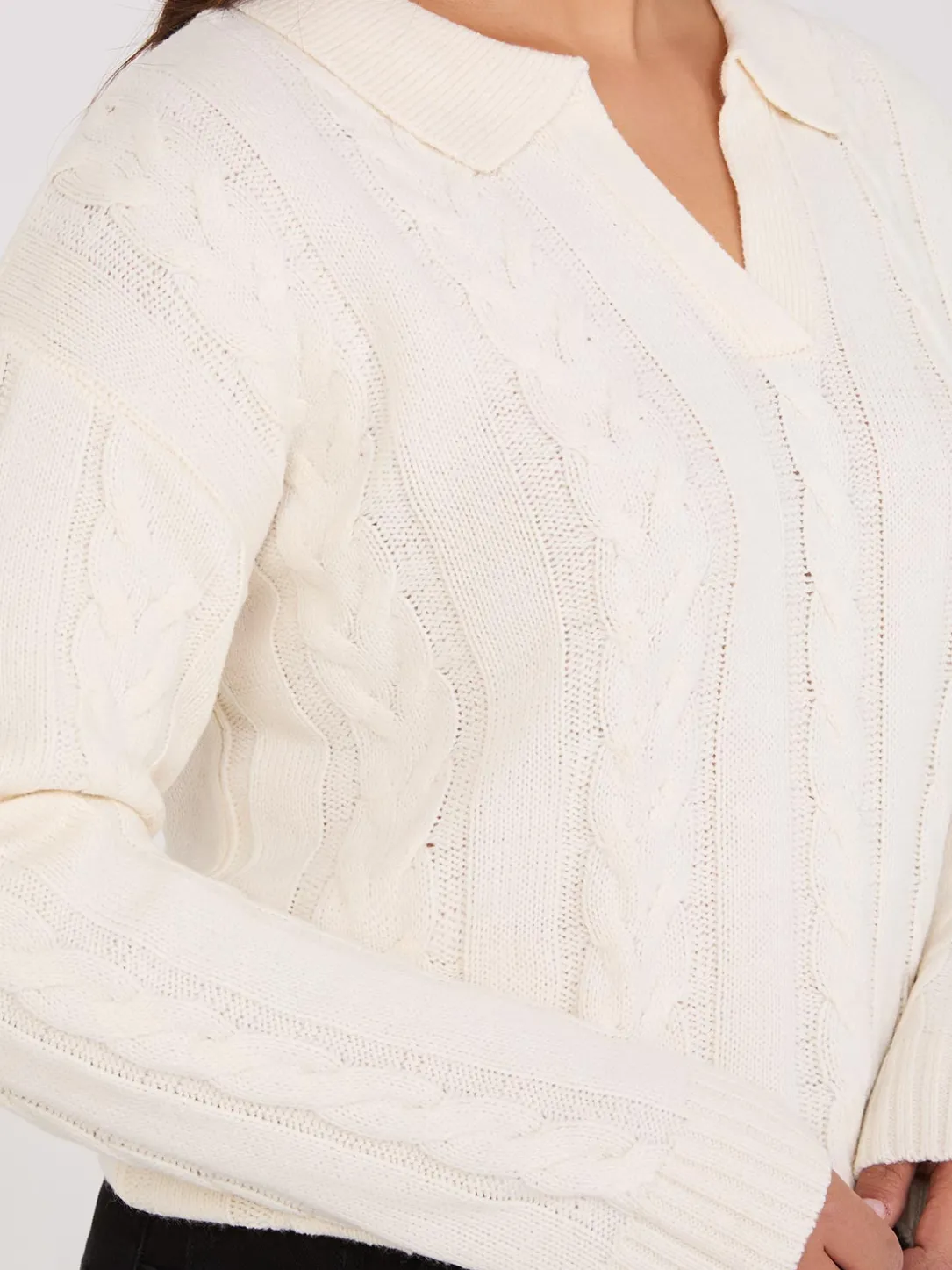 Multi-Cable Johnny Collar Sweater