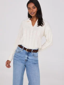 Multi-Cable Johnny Collar Sweater