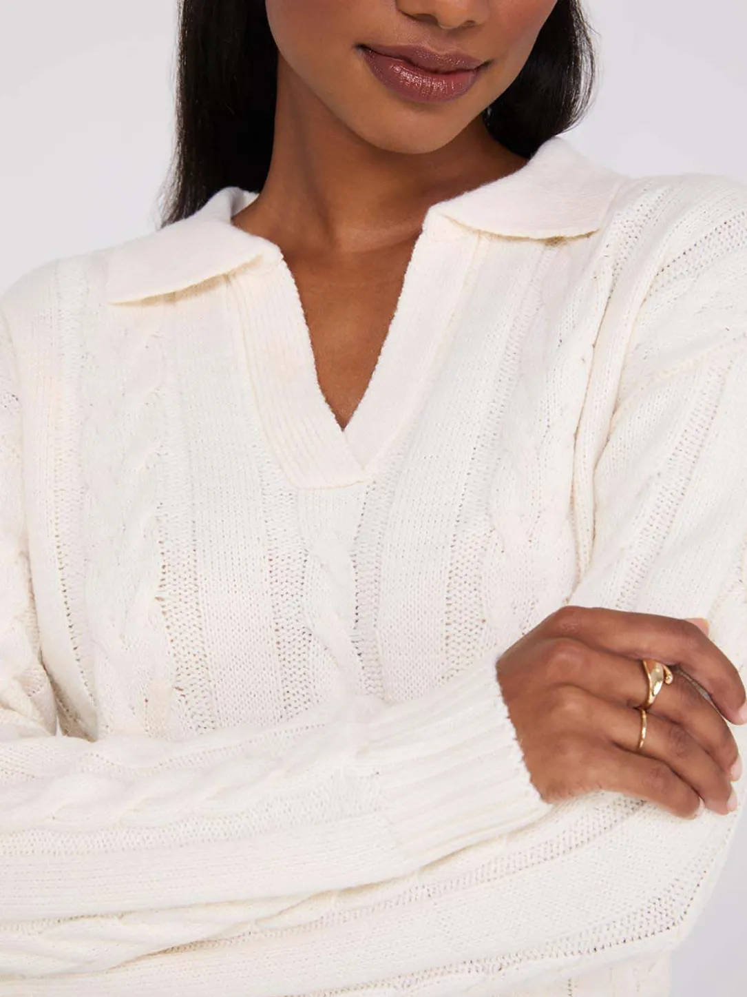 Multi-Cable Johnny Collar Sweater