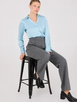 Notch Collar Button-Front Satin Blouse