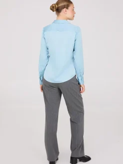 Notch Collar Button-Front Satin Blouse