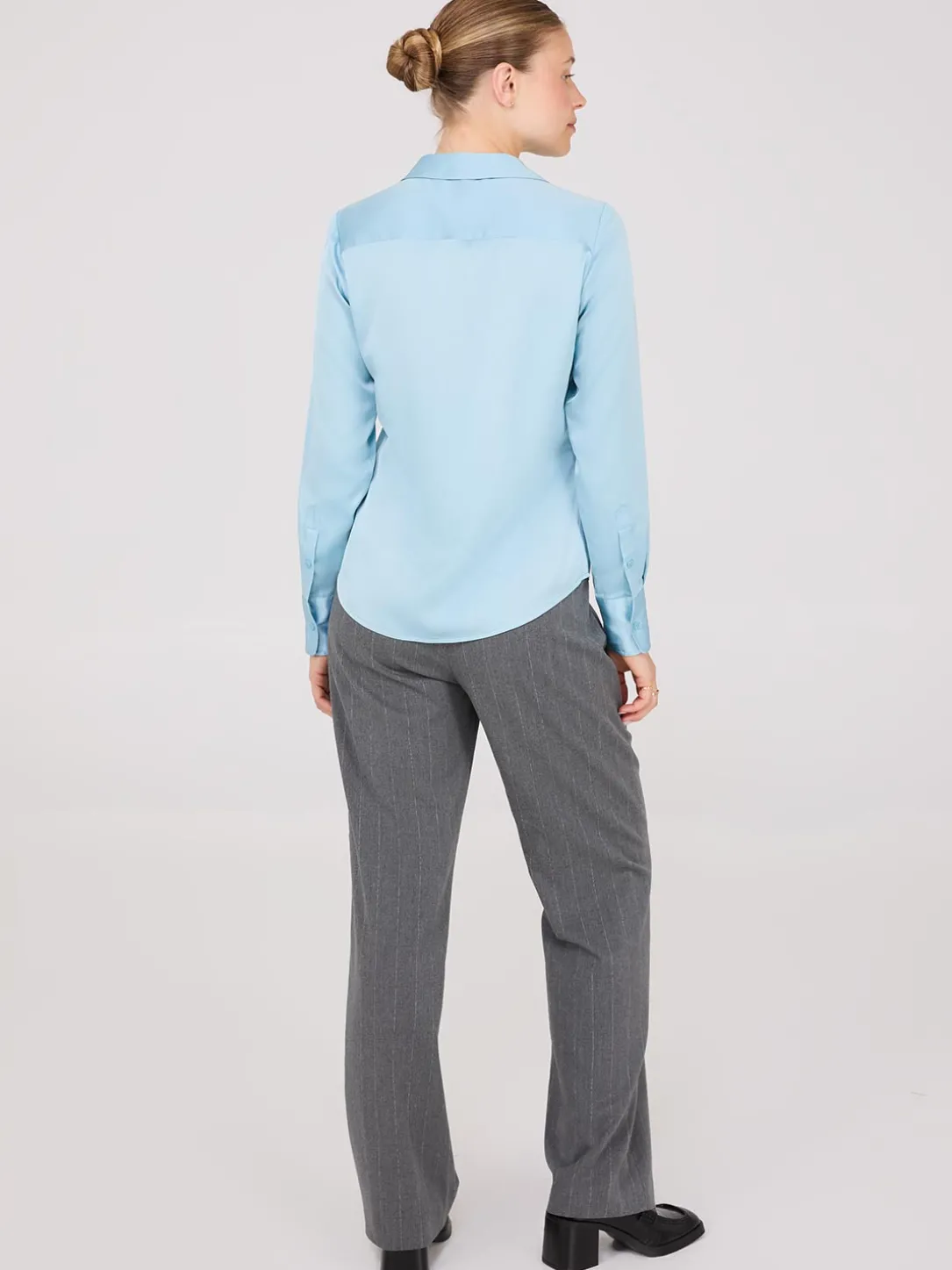 Notch Collar Button-Front Satin Blouse