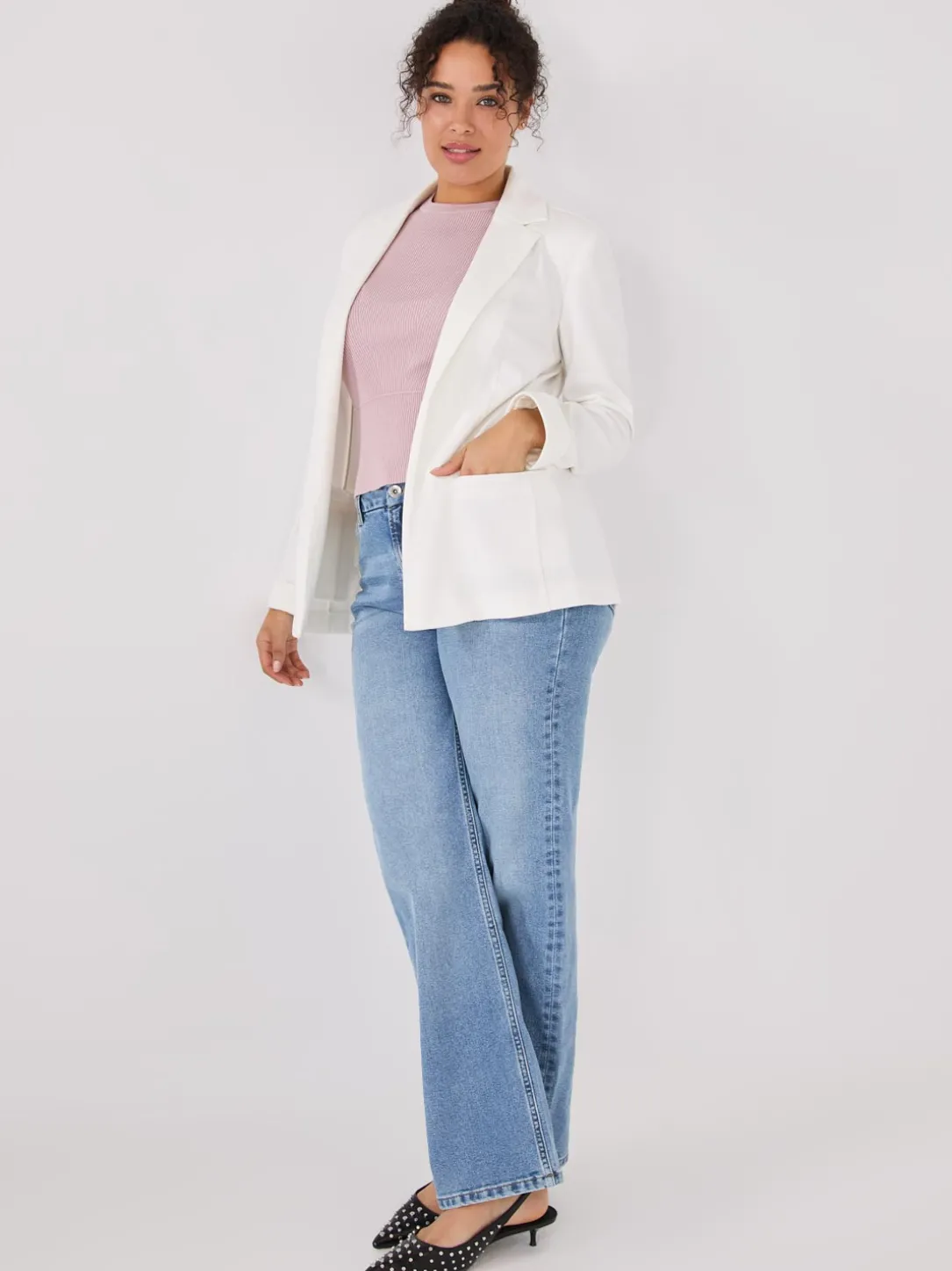 Notch Collar Open-Front Blazer