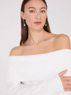 Off-The-Shoulder Cable Knit Sweater