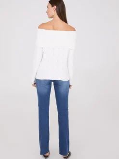 Off-The-Shoulder Cable Knit Sweater