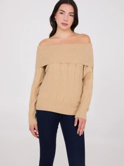 Off-The-Shoulder Cable Knit Sweater