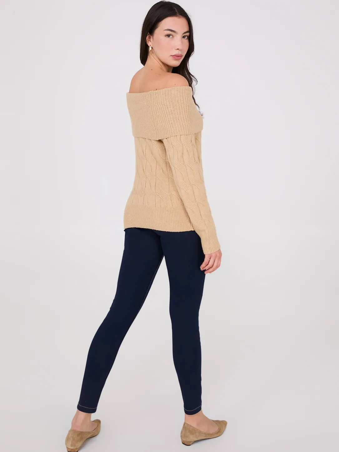 Off-The-Shoulder Cable Knit Sweater