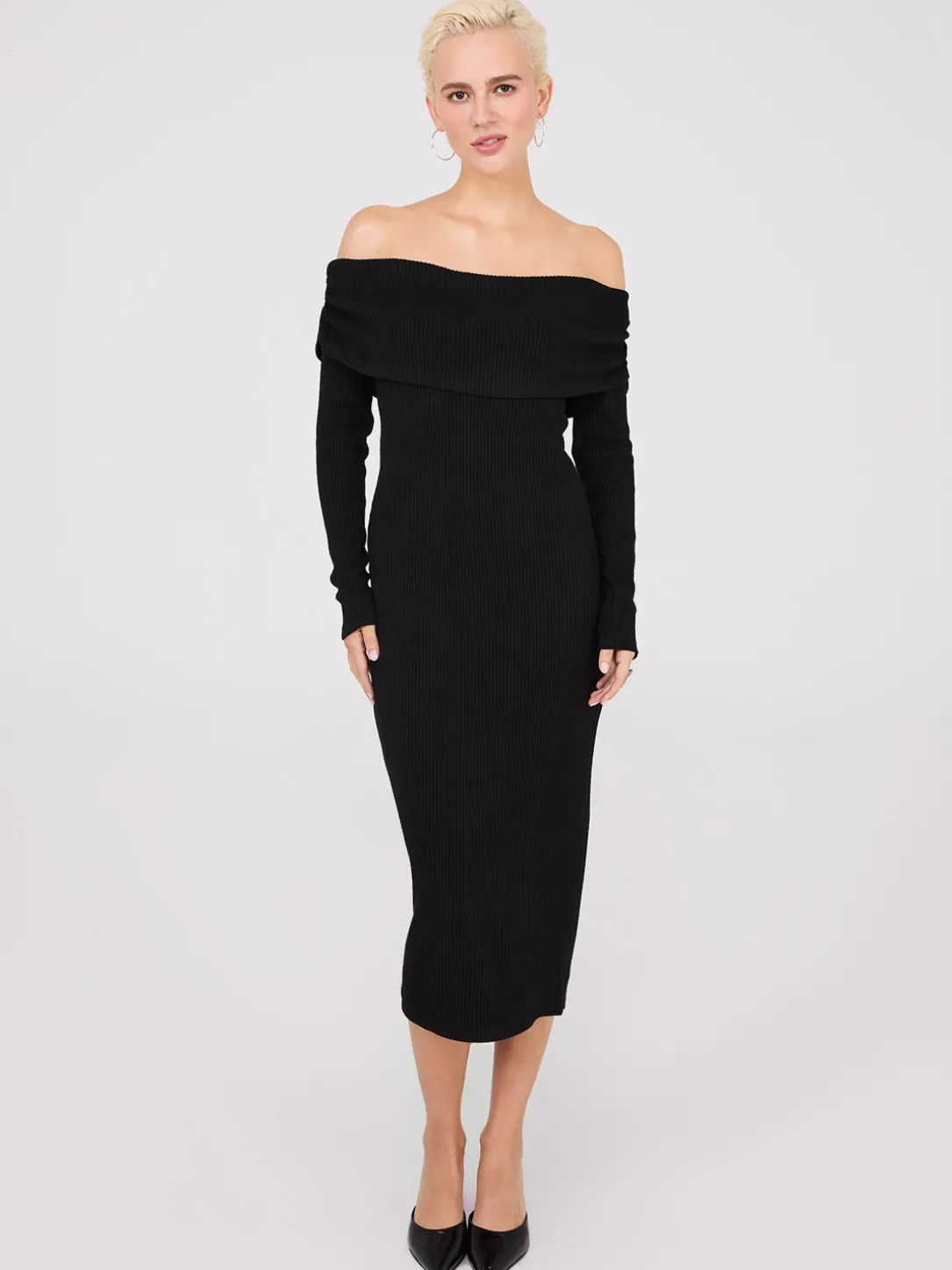 Off-The-Shoulder Ribbed Column Dress