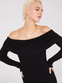 Off-The-Shoulder Ribbed Column Dress