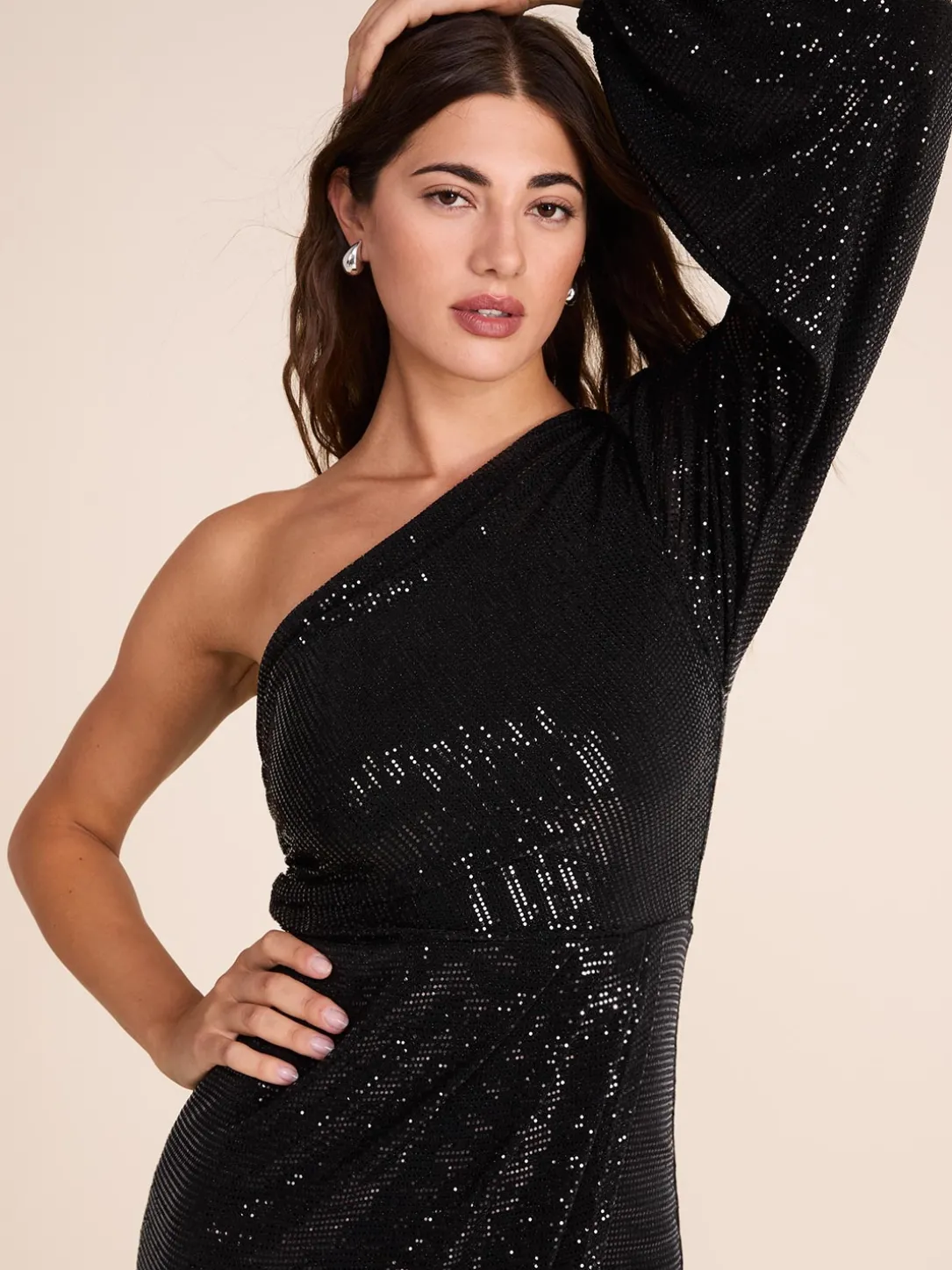 One-Shoulder Metallic Gown