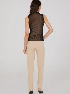 One-Shoulder Mock Neck Top With Mesh Overlay