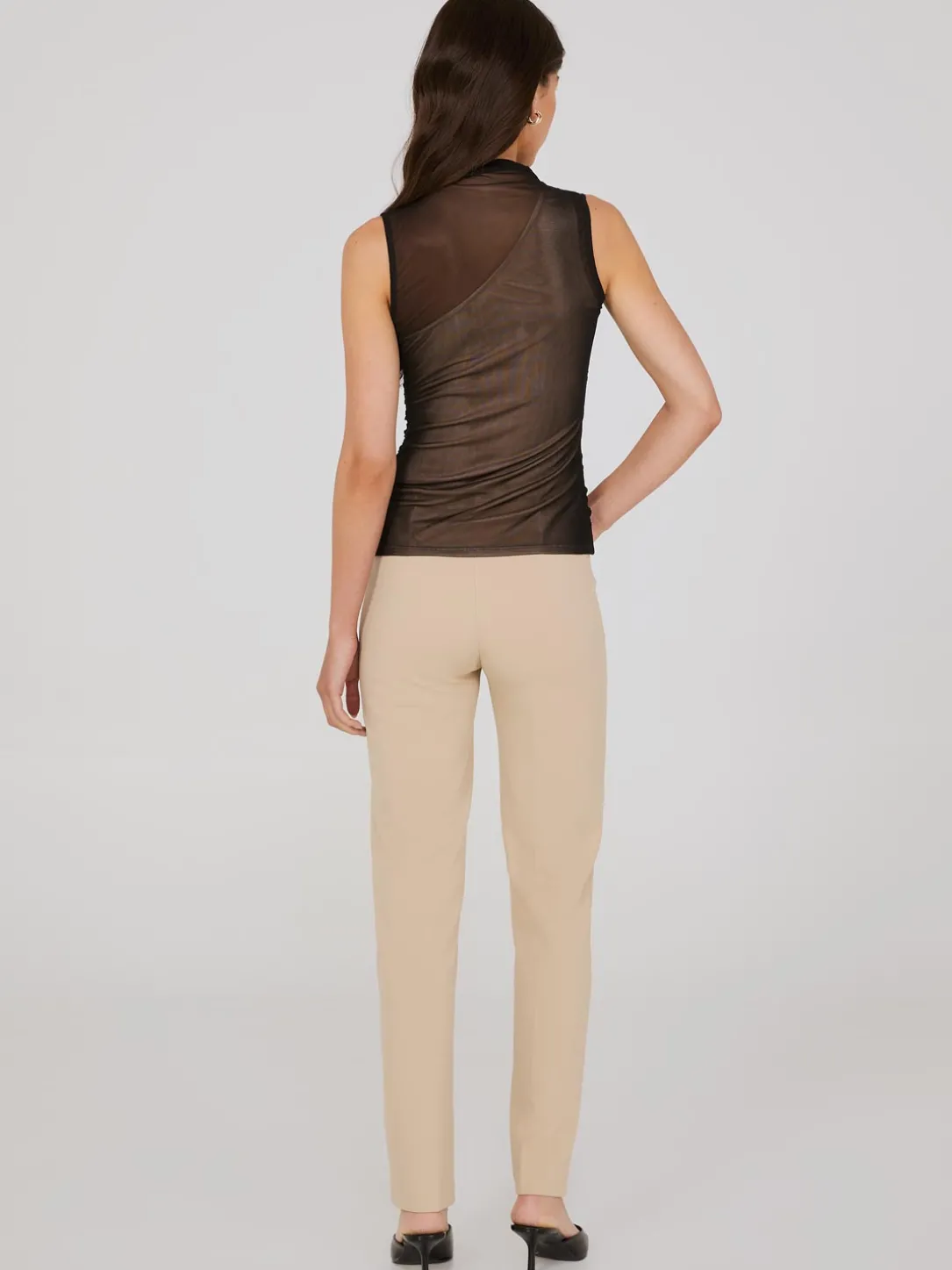 One-Shoulder Mock Neck Top With Mesh Overlay