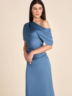 One-Shoulder Satin Gown With Pleated Detail