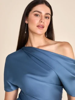 One-Shoulder Satin Gown With Pleated Detail