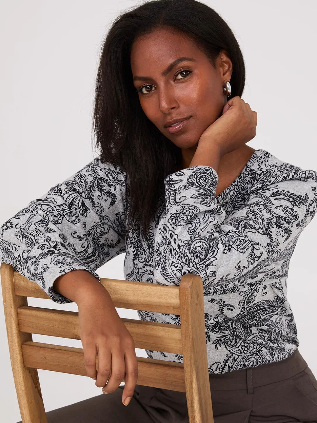 Paisley Print Balloon Sleeve Top
