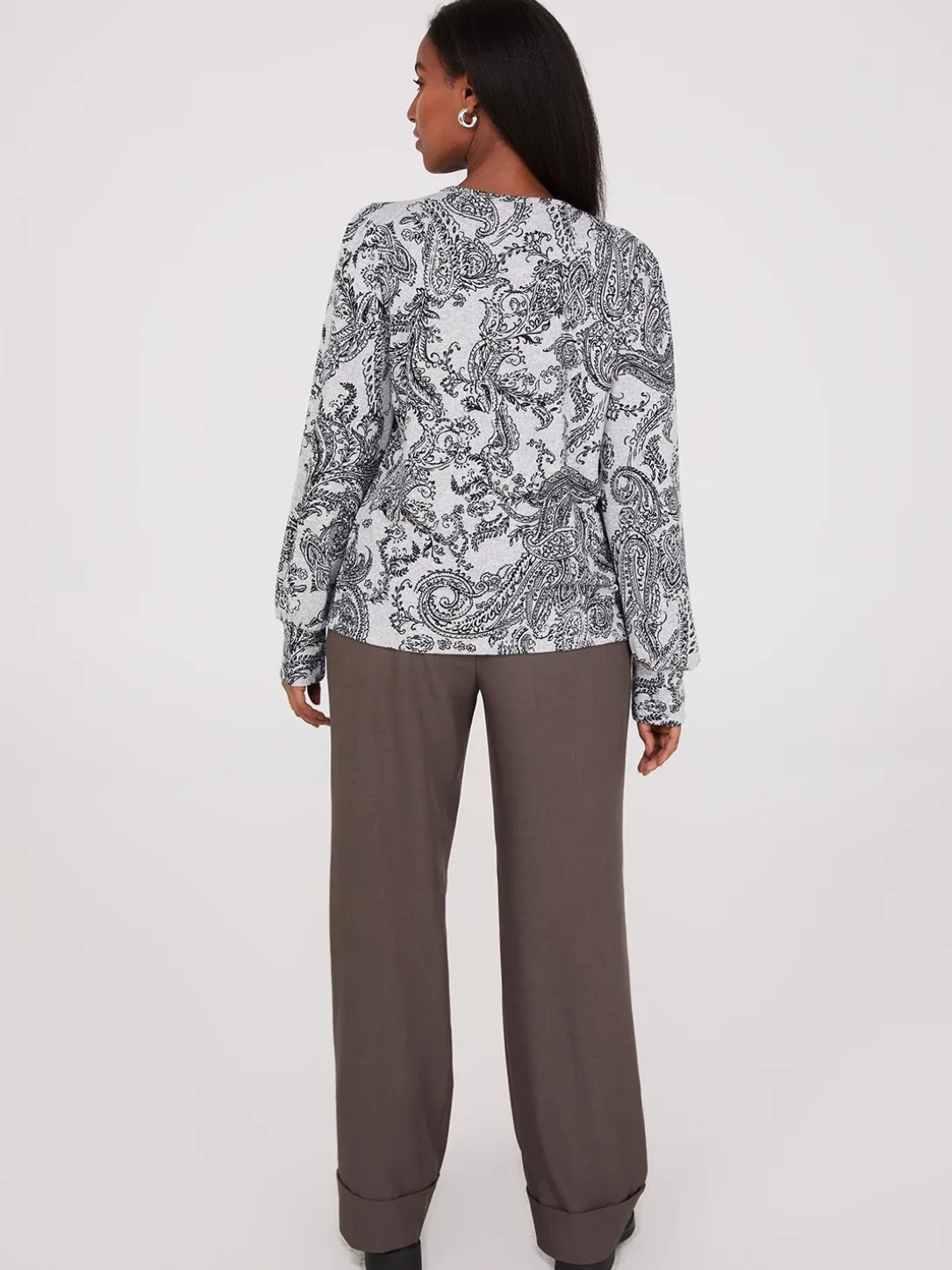 Paisley Print Balloon Sleeve Top