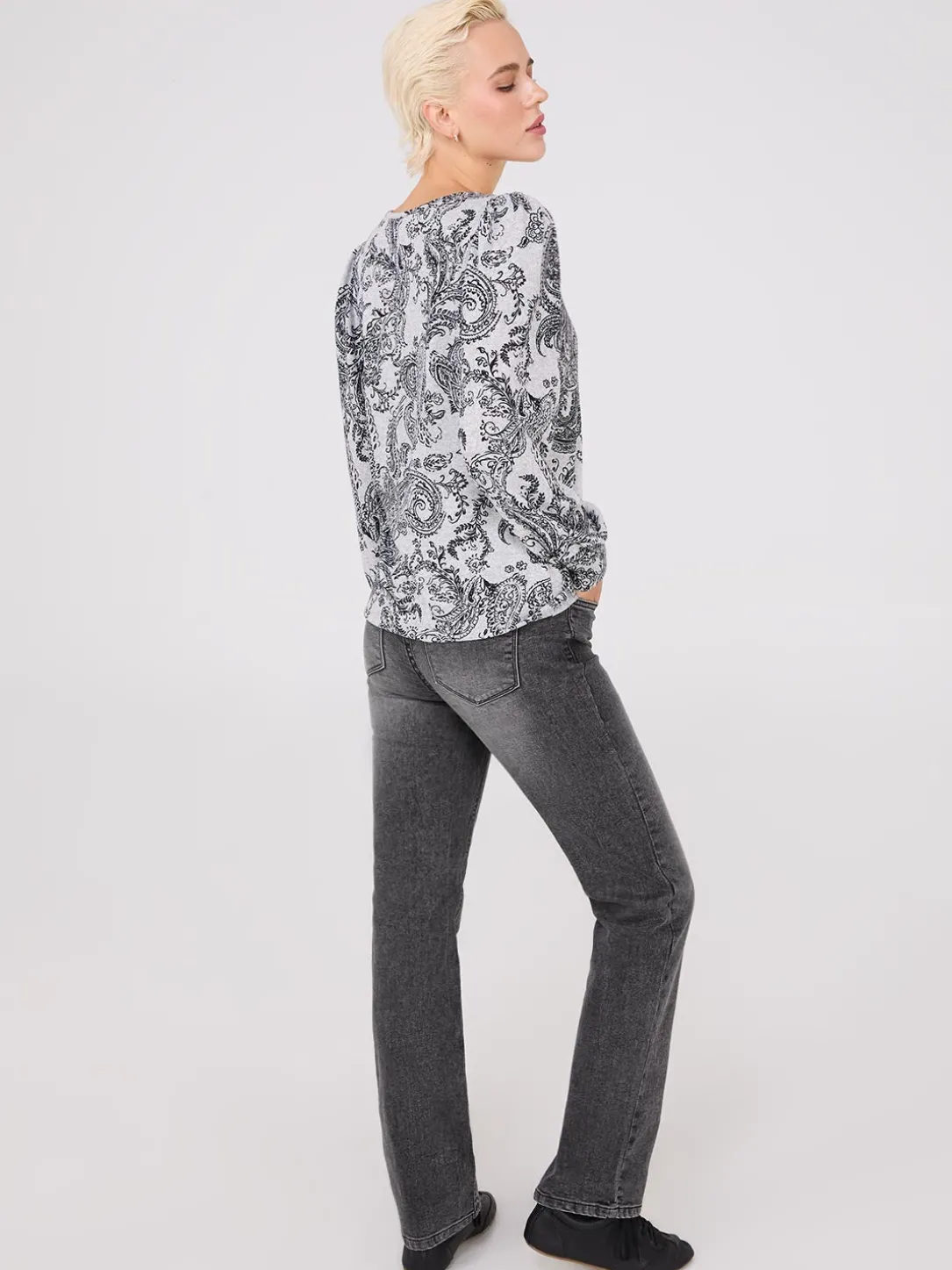 Paisley Print Balloon Sleeve Top