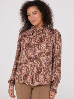 Paisley Print Button-Front Bow Blouse