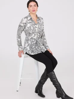 Paisley Print Chiffon Belted Tunic Blouse