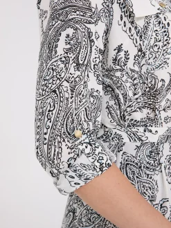 Paisley Print Chiffon Belted Tunic Blouse