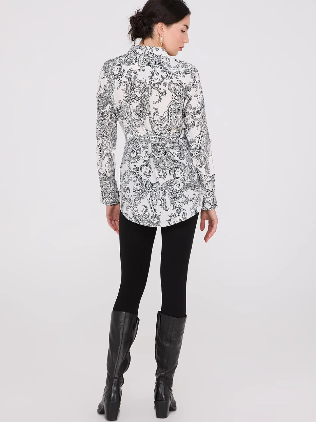 Paisley Print Chiffon Belted Tunic Blouse