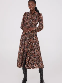 Paisley Print Chiffon Maxi Shirt Dress