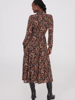 Paisley Print Chiffon Maxi Shirt Dress
