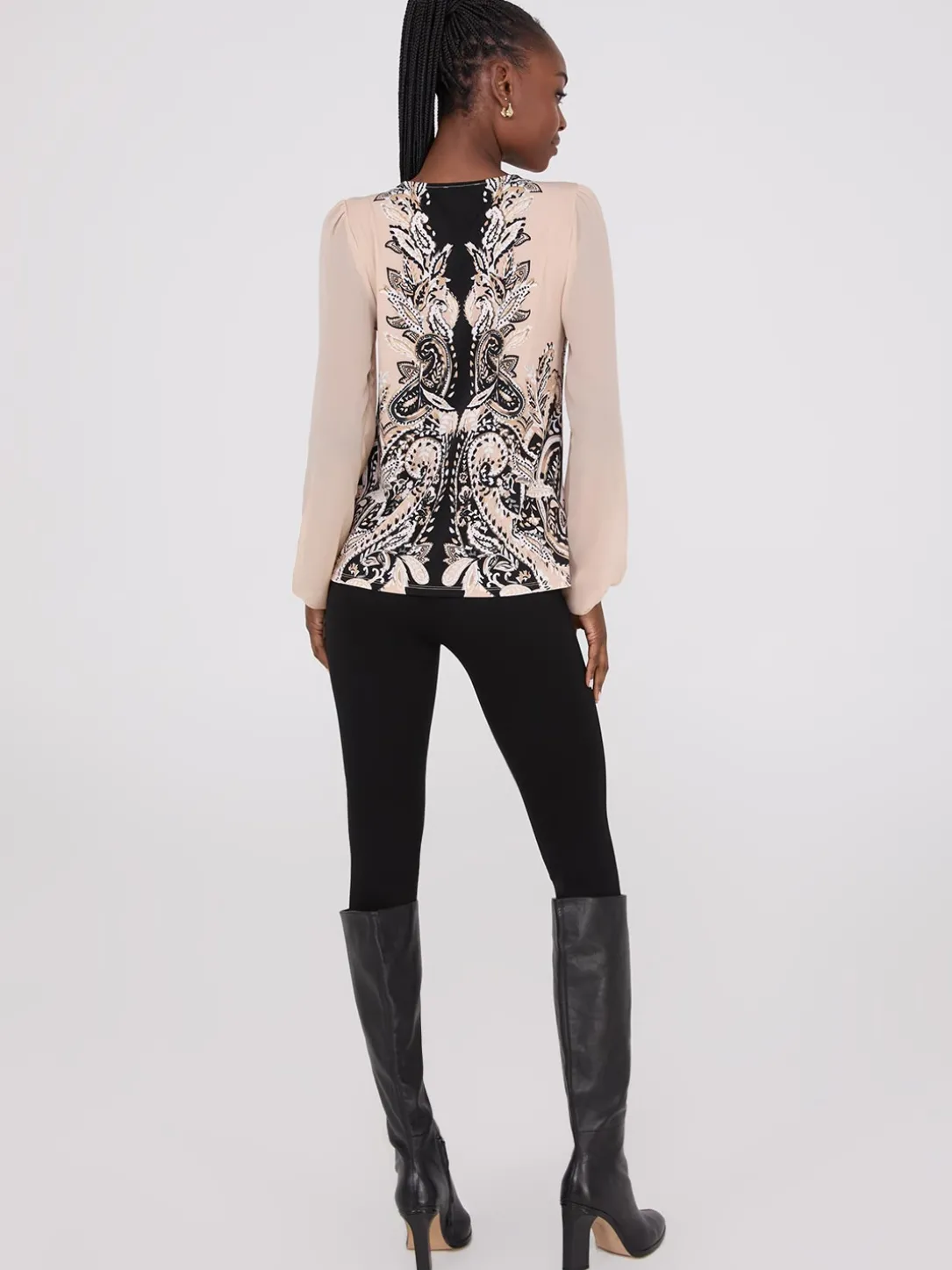Paisley Print Chiffon Top With Metal Bar
