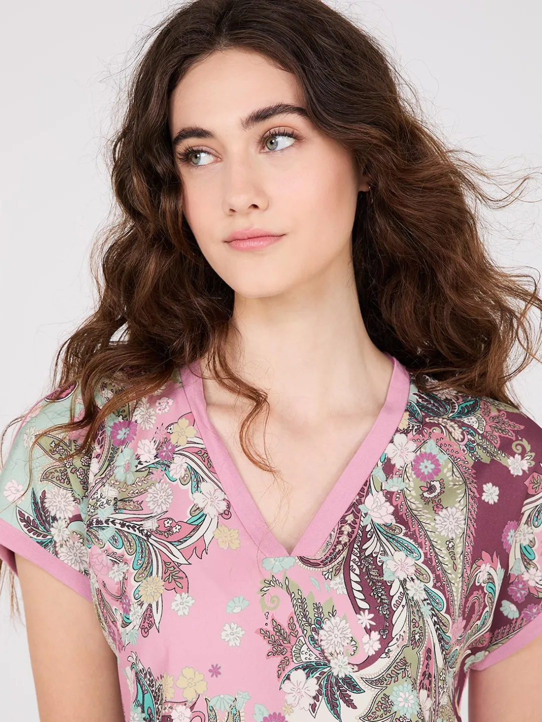 Paisley Print Short Dolman Sleeve Top