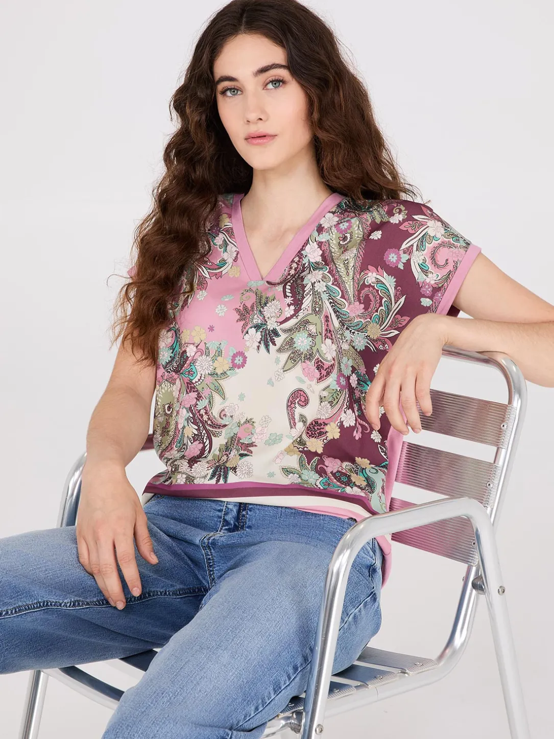 Paisley Print Short Dolman Sleeve Top