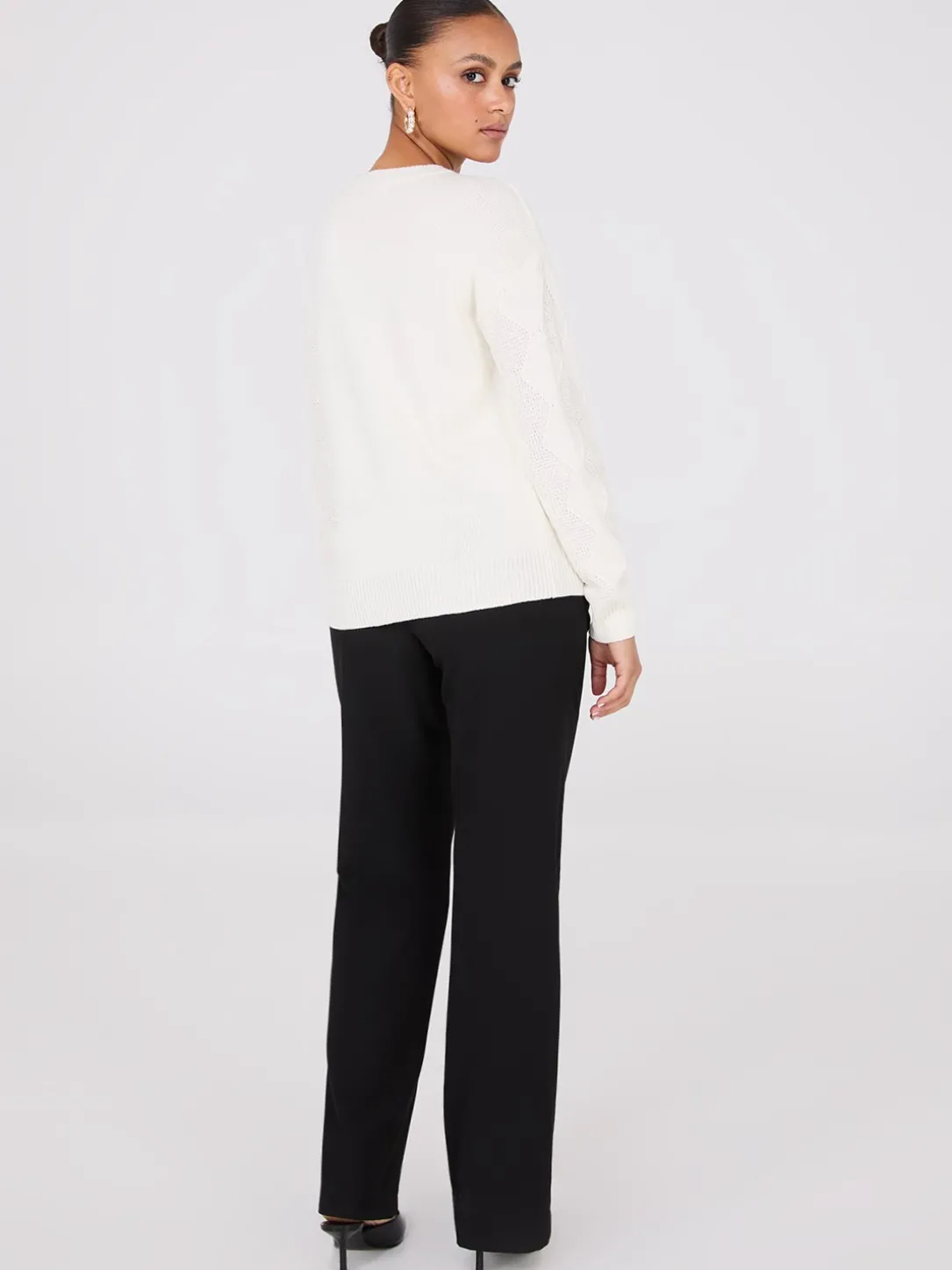 Pearl Embellished Diamond Cable Sweater