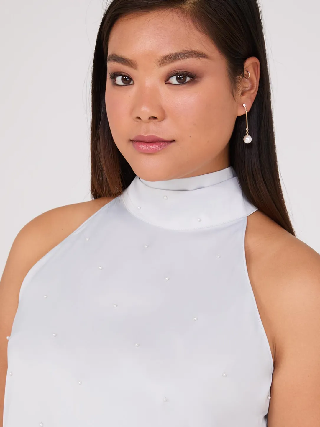 Pearl Halter Mock Neck Top