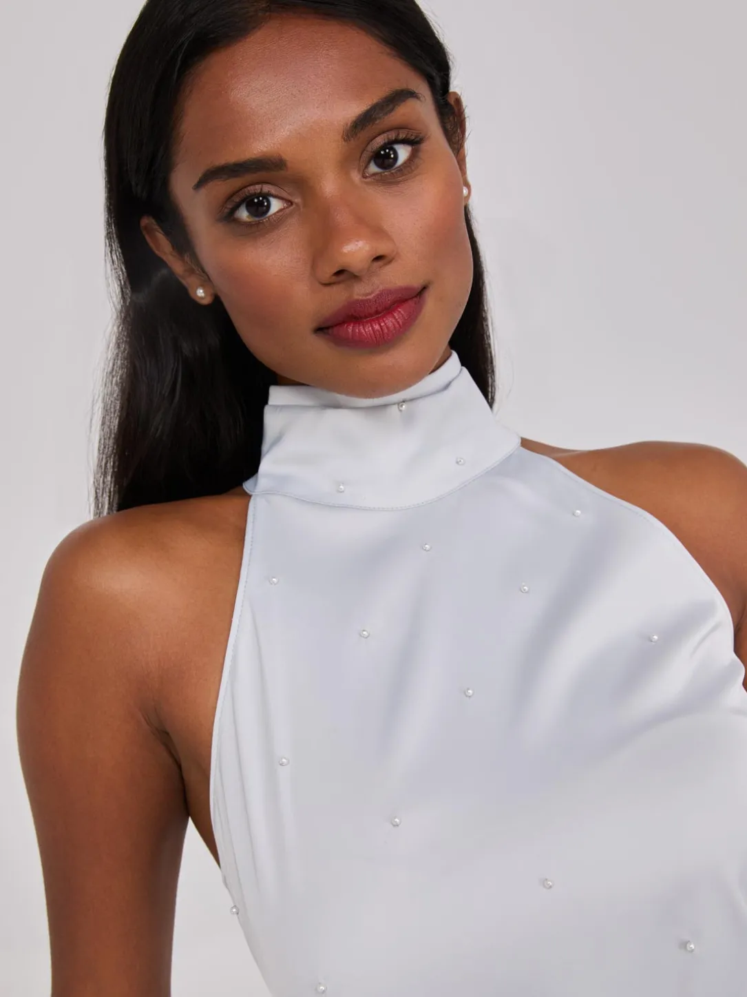 Pearl Halter Mock Neck Top