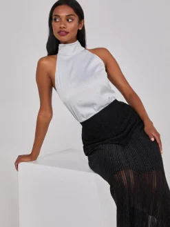 Pearl Halter Mock Neck Top