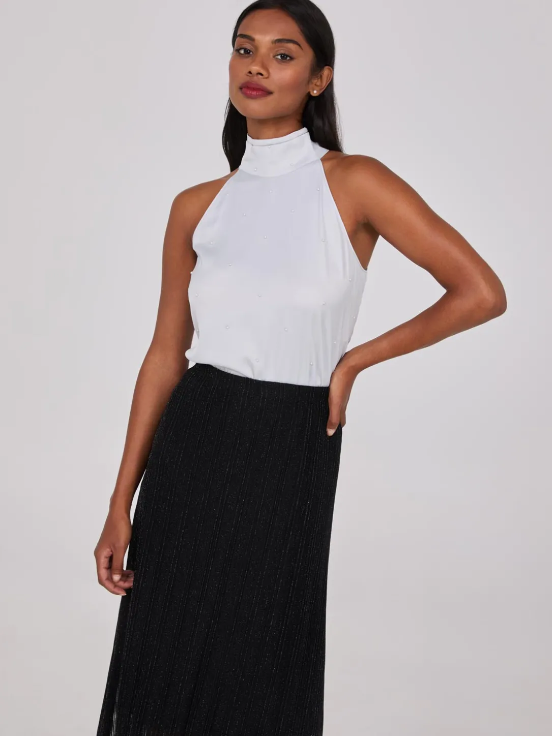 Pearl Halter Mock Neck Top