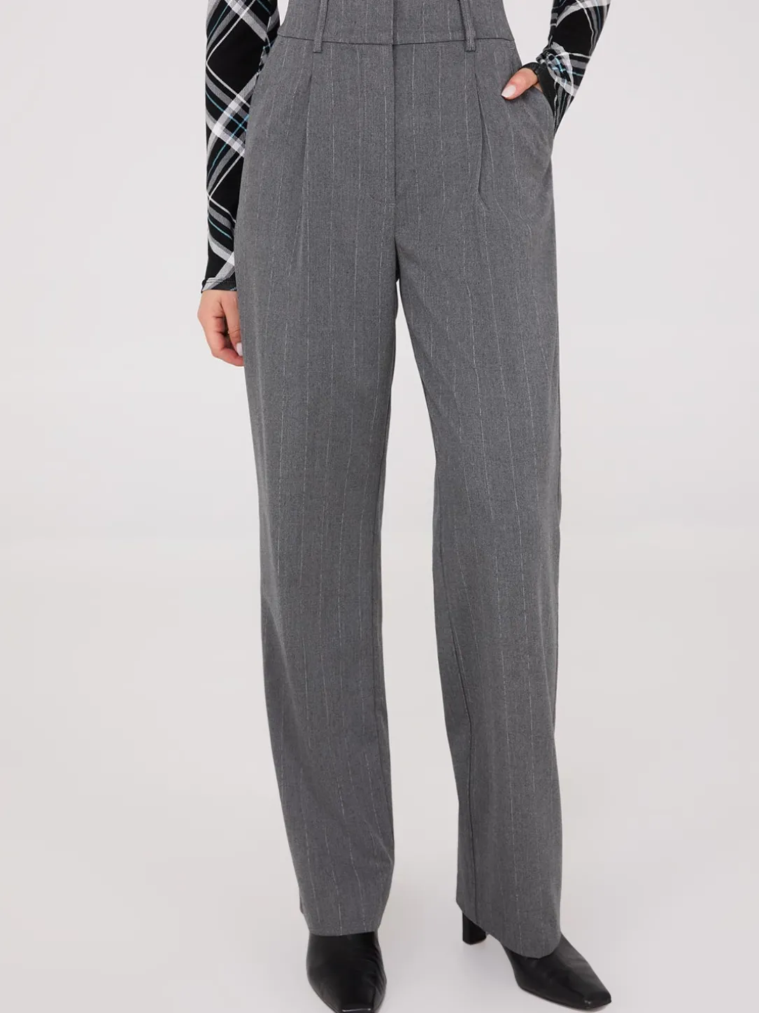 Pinstripe Wide-Leg Pants
