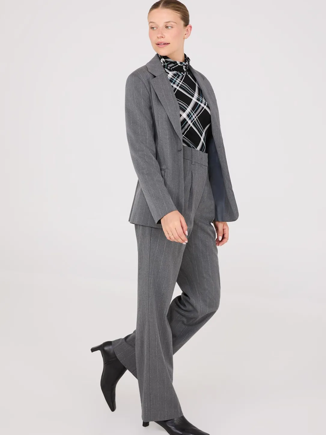 Pinstripe Wide-Leg Pants
