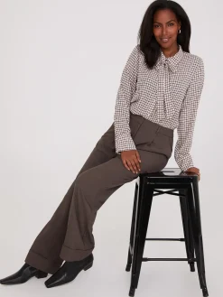 Plaid Button-Front Chiffon Blouse With Removable Tie