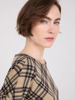 Plaid Cuffed Dolman Sleeve T-Shirt