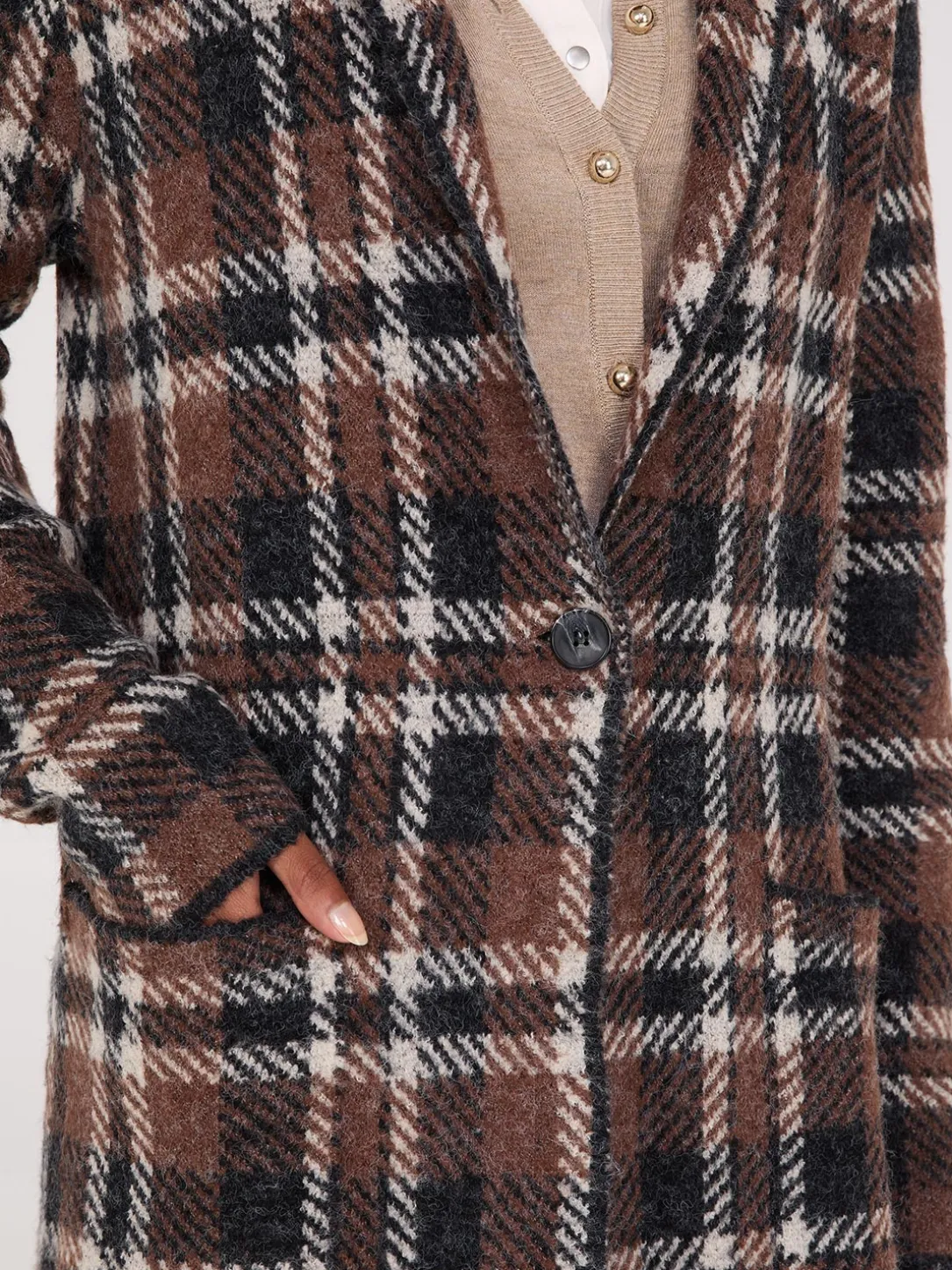 Plaid Jacquard Notch Collar One-Button Duster