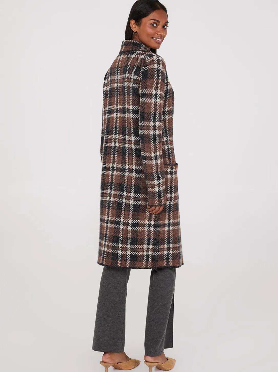 Plaid Jacquard Notch Collar One-Button Duster