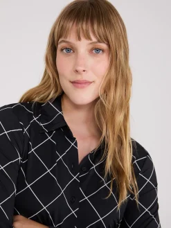 Plaid Long Sleeve Button-Front Blouse