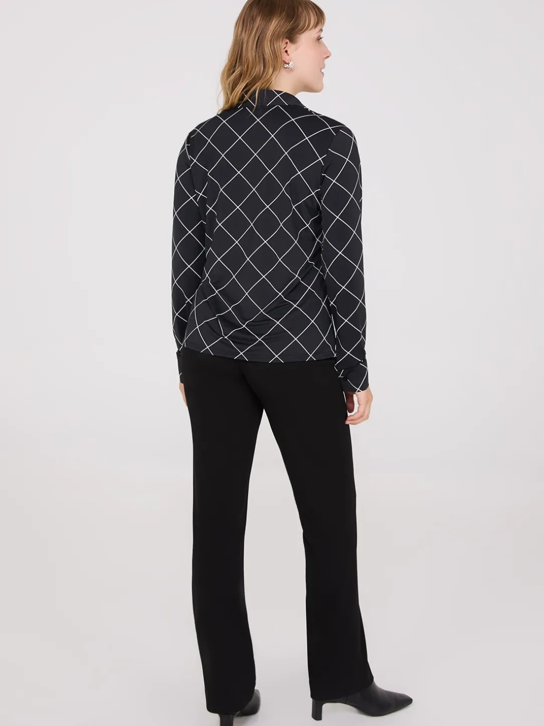 Plaid Long Sleeve Button-Front Blouse