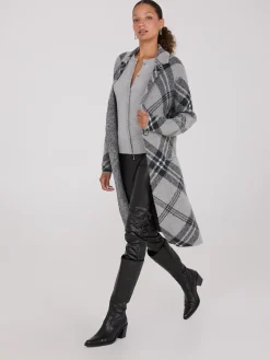 Plaid Notch Collar One-Button Duster