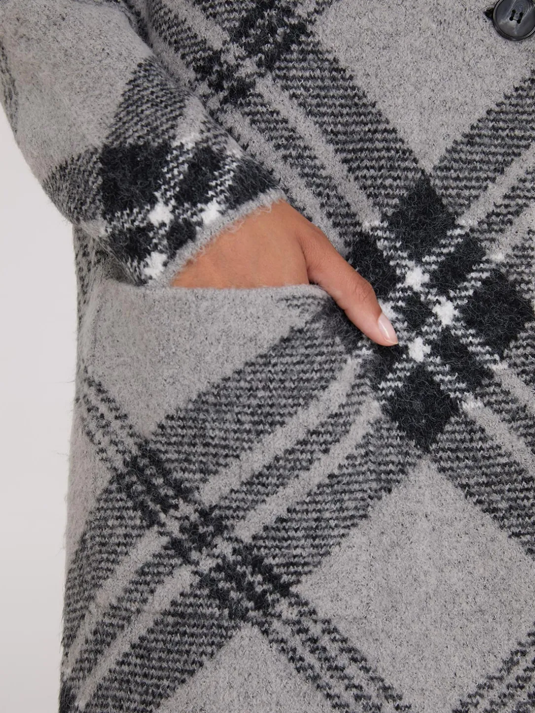 Plaid Notch Collar One-Button Duster