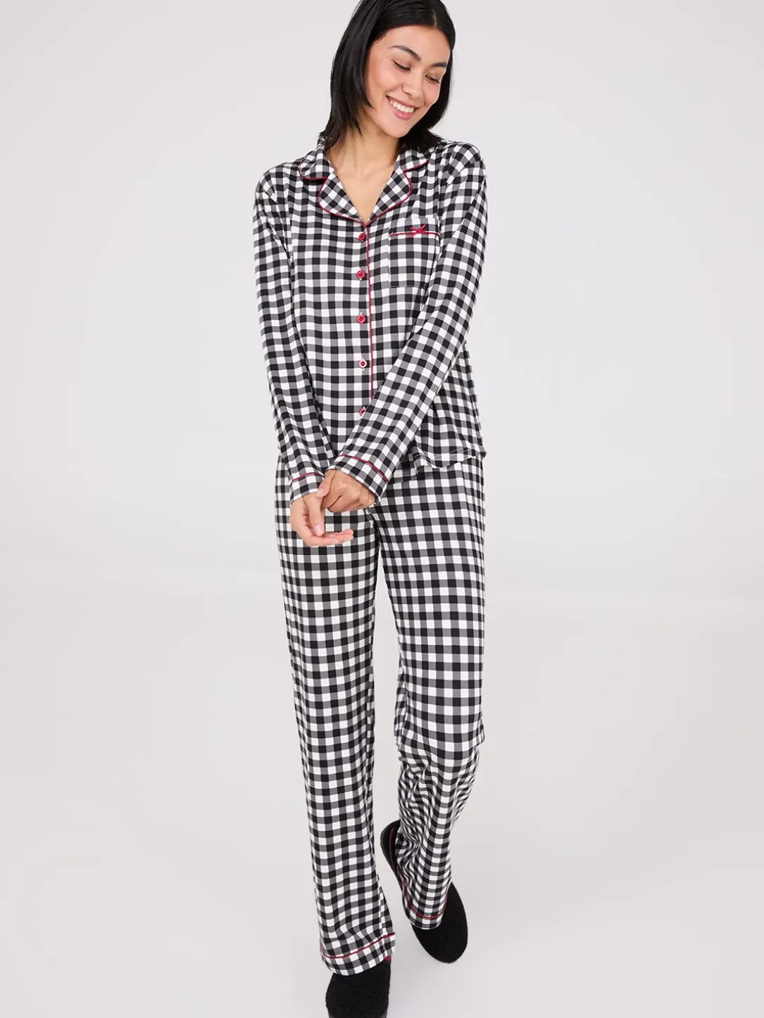 Plaid Print Button-Down Pajama Set
