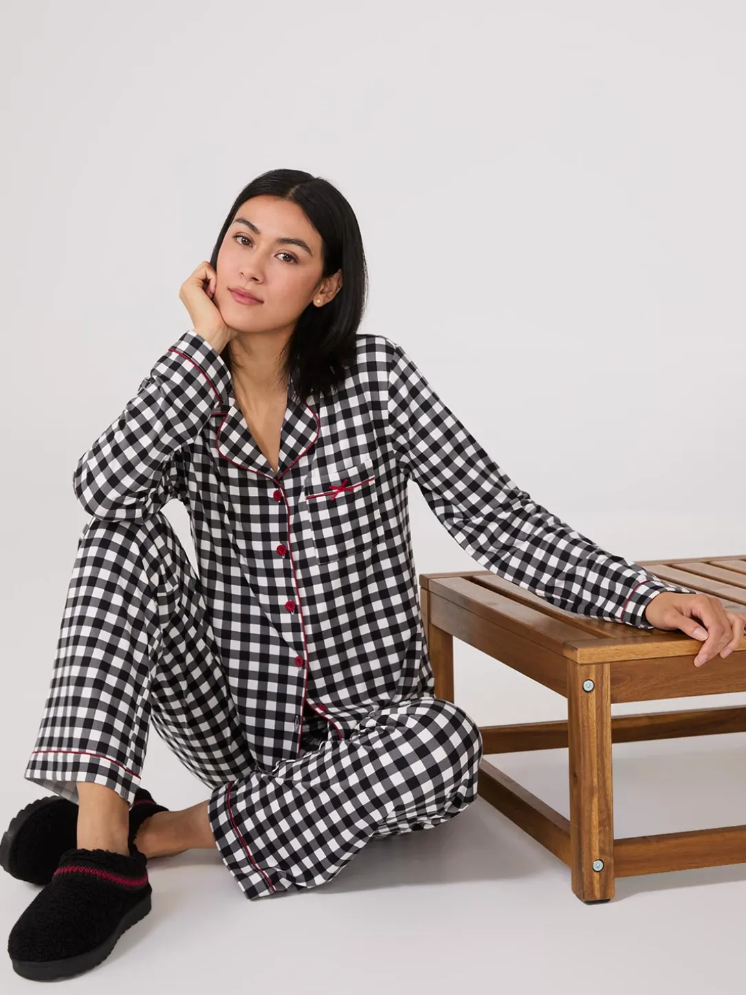 Plaid Print Button-Down Pajama Set