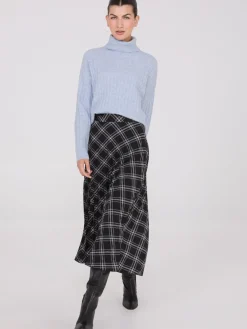 Plaid Print Pleated Midi Skirt